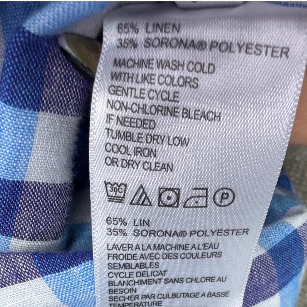 Tommy Bahama Mens XXL Linen Blend Gingham Short Sleeve Button Up Shirt Blue - Picture 6 of 8
